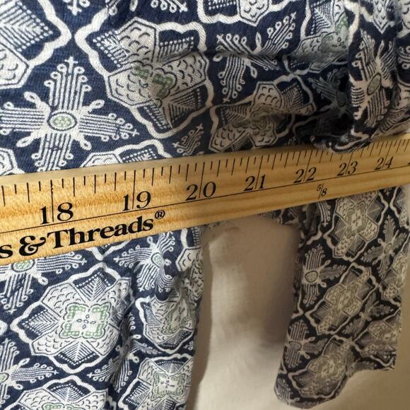 Lucky Brand Boho Top 1X Blue Green Mixed Print Split Neck Long Sleeve - Picture 4 of 8